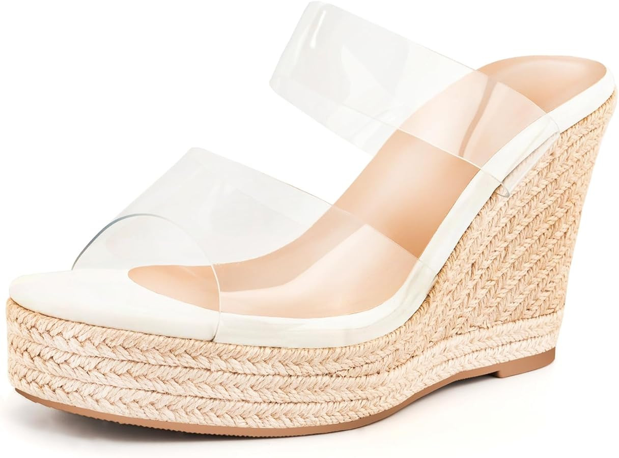 WIRALOMI Women Clear Wedge Heel Sandals Slip On Espadrilles Platform Sandals Slide Summer Beach C... | Amazon (US)