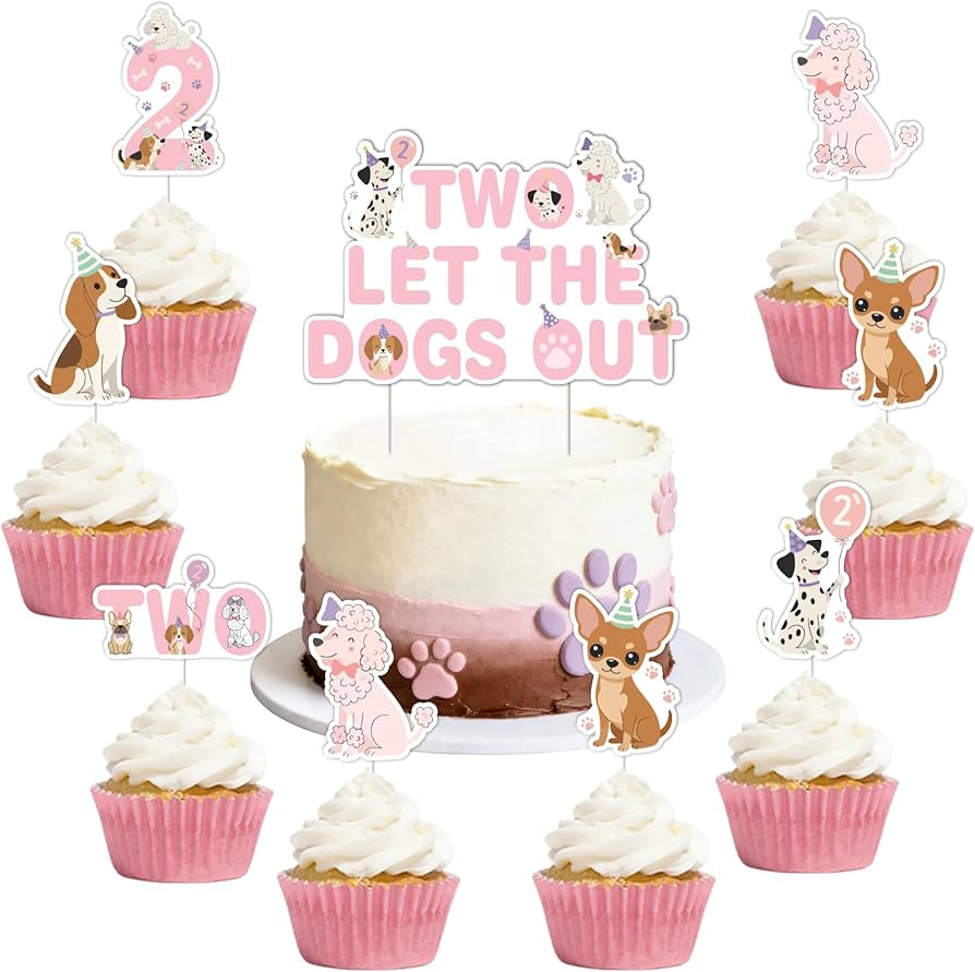 Two Let The Dogs Out Birthday Decorations, 25PCS Dog Theme 2nd Birthday Cake Cupcake Toppers for ... | Amazon (US)