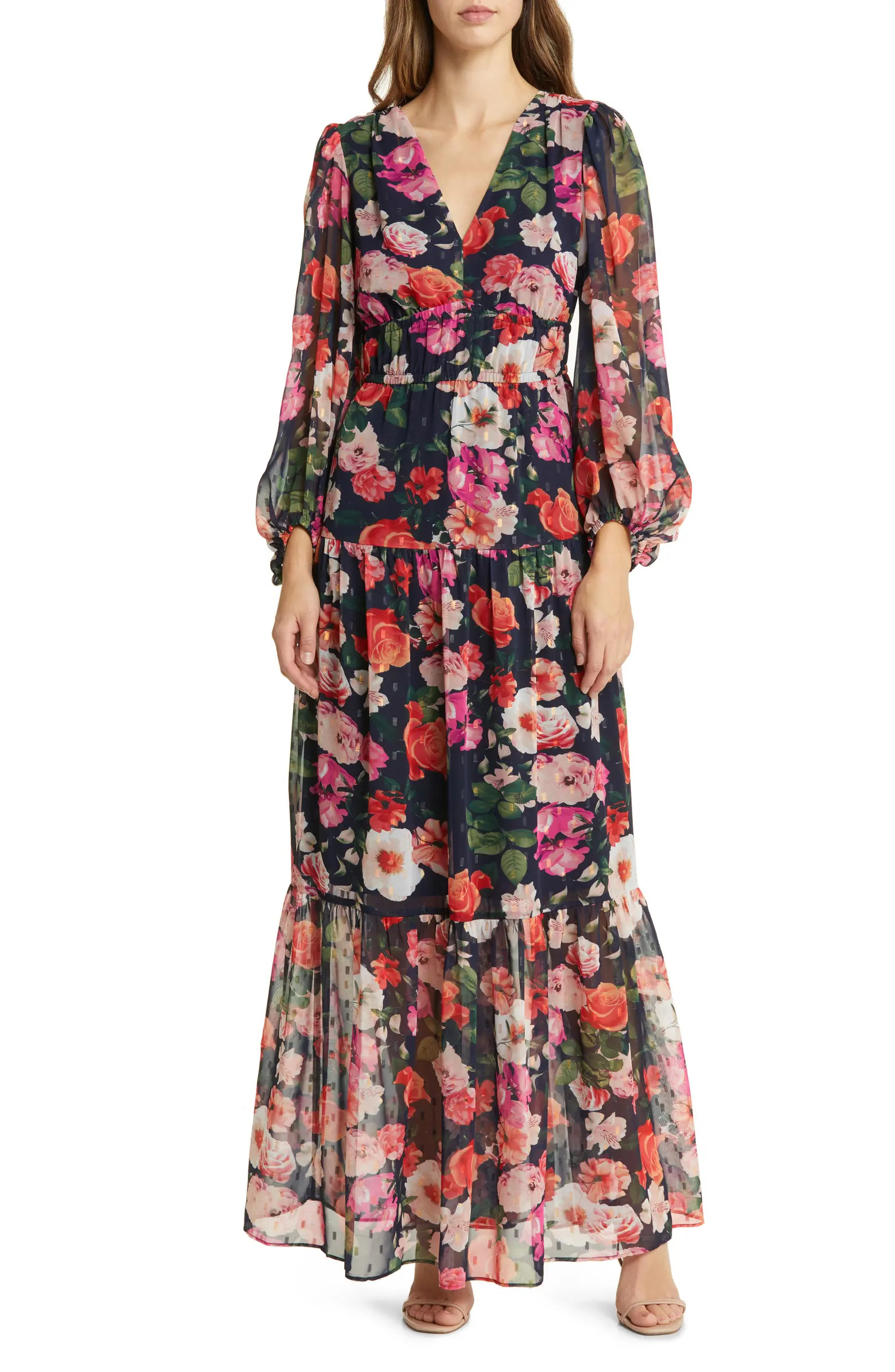 Floral Long Sleeve Chiffon Maxi Dress | Nordstrom
