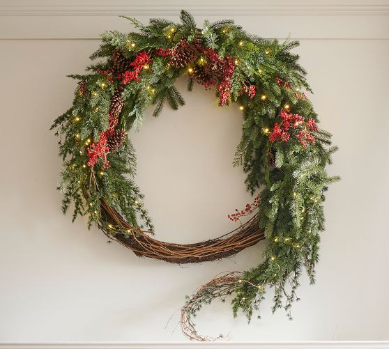 Faux Lit Red Berry Avant-Garde Wreath & Garland | Pottery Barn (US)