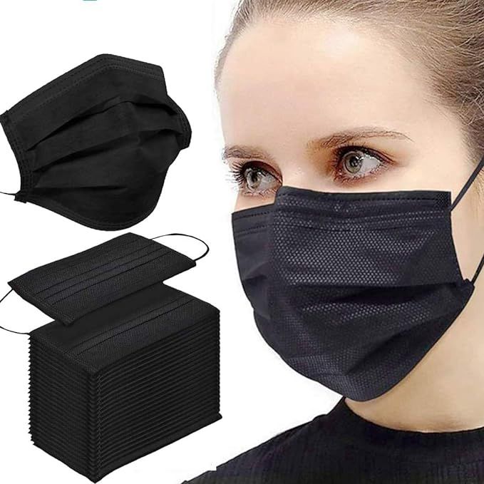 Face Mask, 50pcs Black Disposable Face Mask, Disposable Masks, Black Paper Mask | Amazon (US)