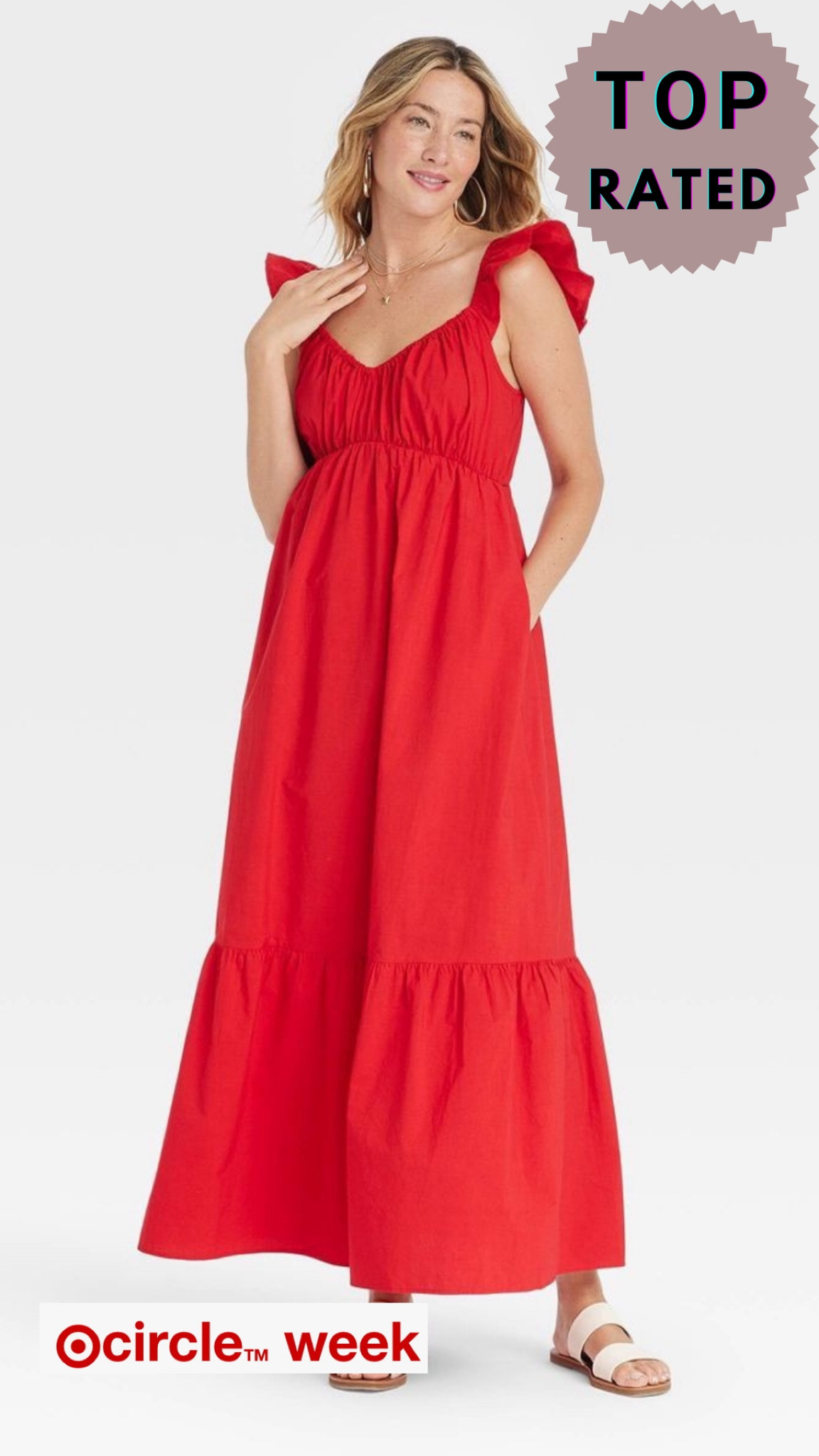 The Women's Flutter Cap Sleeve Maxi A-Line Dress by Universal Thread™ is top rated and a top seller at Target. Shop during Target 🎯 circle week 30% off! From $35 ➡️ $25. Shop in red (pictured) or black. 
#shopdeescloset #shopaholicscloset

#LTKSummerSales #LTKSaleAlert #LTKWorkwear