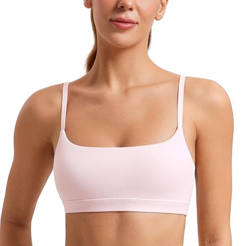CRZ YOGA Butterluxe Adjustable Spaghetti Strap Sports Bras for Women - Scoop Neck Wireless Padded Yoga Workout Crop Top Strawberry Pink XX-Small | Amazon (US)