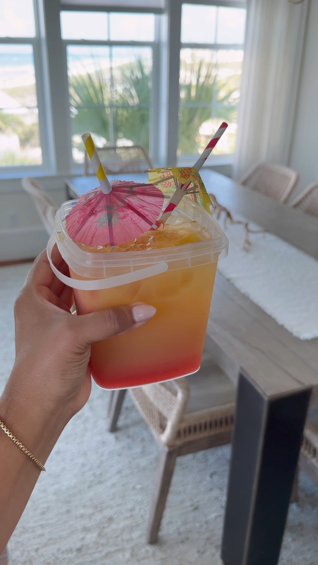 Rum buckets = summer in a cup 🥥 Here’s how I make mine: 3/4 pineapple juice, 1/4 OJ, a generous pour of Malibu coconut, splash of grenadine, fruit chunks + a cute umbrella straw 🍹 your new fave summer drink!

#summerdrink #summercocktails #ltkhome #diypartyideas #partydrinks #rumpunch #ltkseasonal #summerpartyideas #summerparty #icecubes #amazon #amazonfind 

#LTKParties #LTKHome #LTKSummerEdit