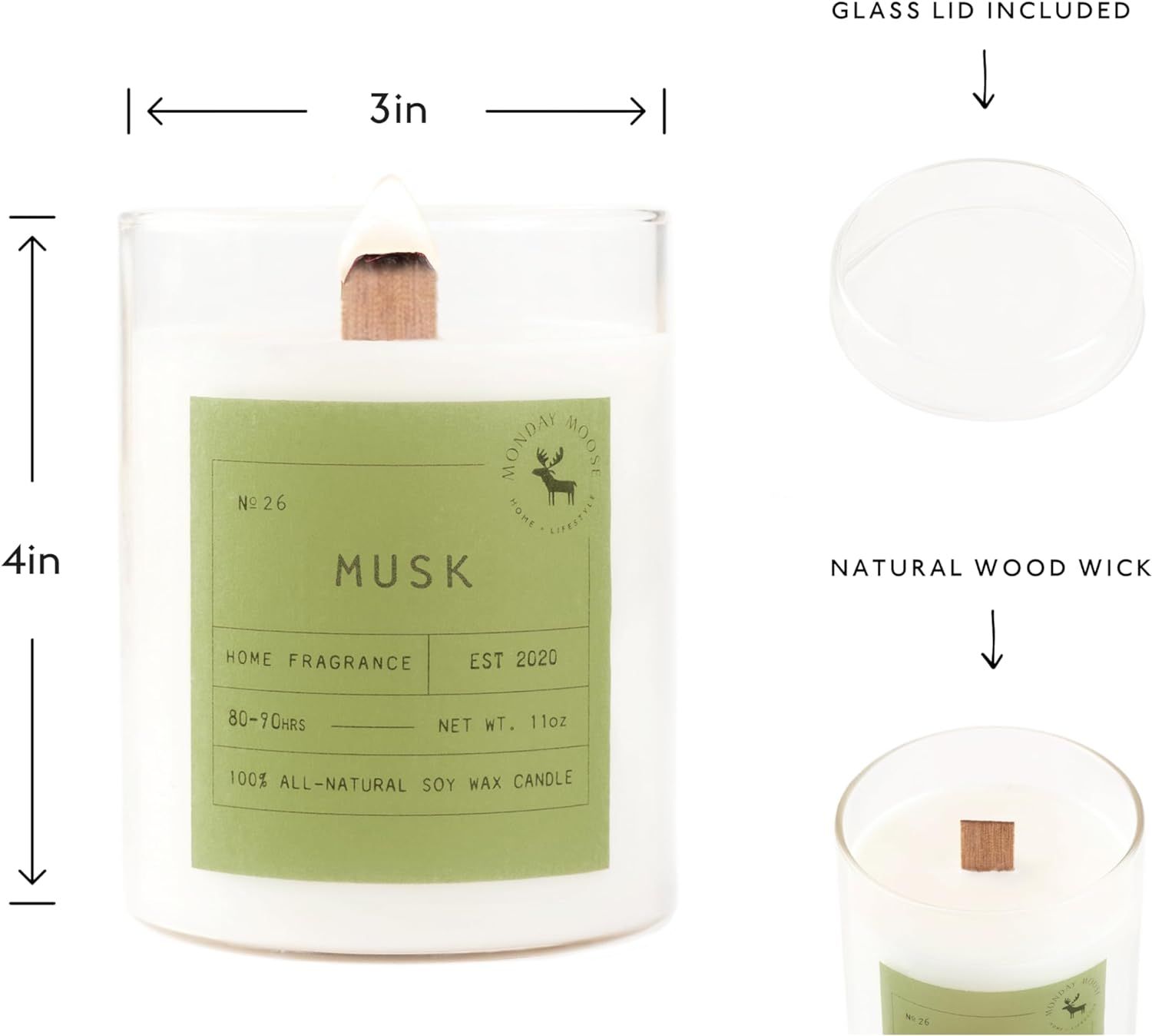 MONDAY MOOSE Scented Candle, 11oz All-Natural Soy Wax Wood Wick Candle Glass Jar with Essential O... | Amazon (US)