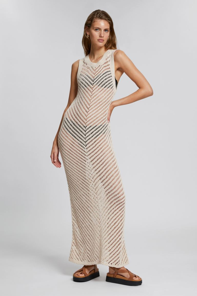 Herringbone Crochet Maxi Dress - Light Beige - Ladies | H&M GB | H&M (UK, MY, IN, SG, PH, TW, HK)