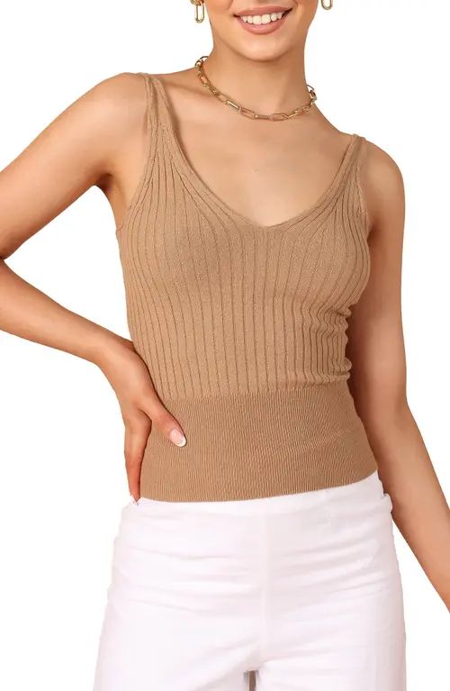 Petal & Pup Gemma V-Neck Rib Sweater Tank in Camel at Nordstrom, Size Medium | Nordstrom