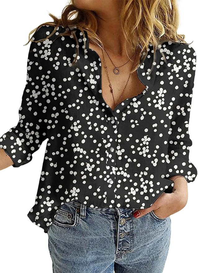 Dokotoo Women's Casual V Neck Alicia Floral Print Roll Up Long Sleeve Chiffon Button Down Blouses... | Amazon (US)