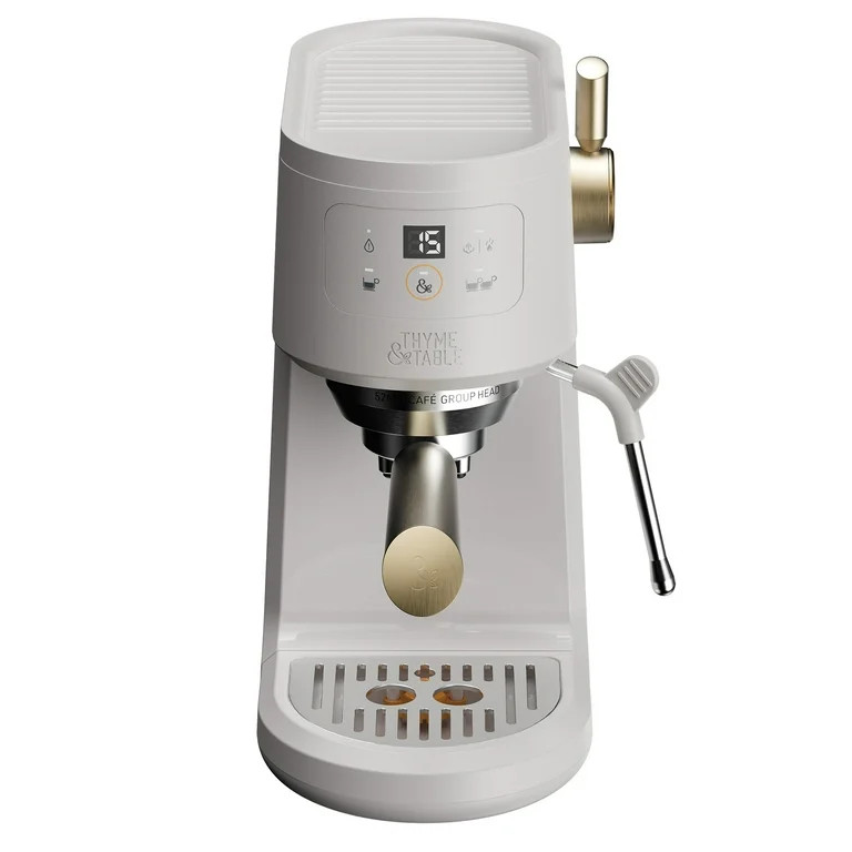 Thyme & Table Barista Mini Espresso Machine with 15-Bar Pressure and Steam Wand, Sand White | Walmart (US)