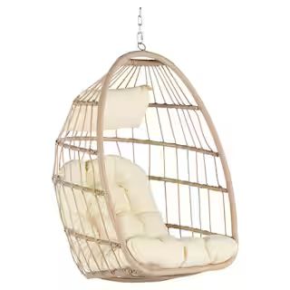 SANSTAR Beige Patio Swing Egg Chair Folding Hanging Chair with Pillow HNE-152BK - The Home Depot | The Home Depot