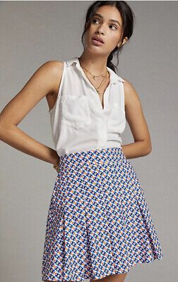 Anthropologie Maeve Pleated Mini Skirt Blue motif 100% cottom size 4 NWT $98  | eBay | eBay US