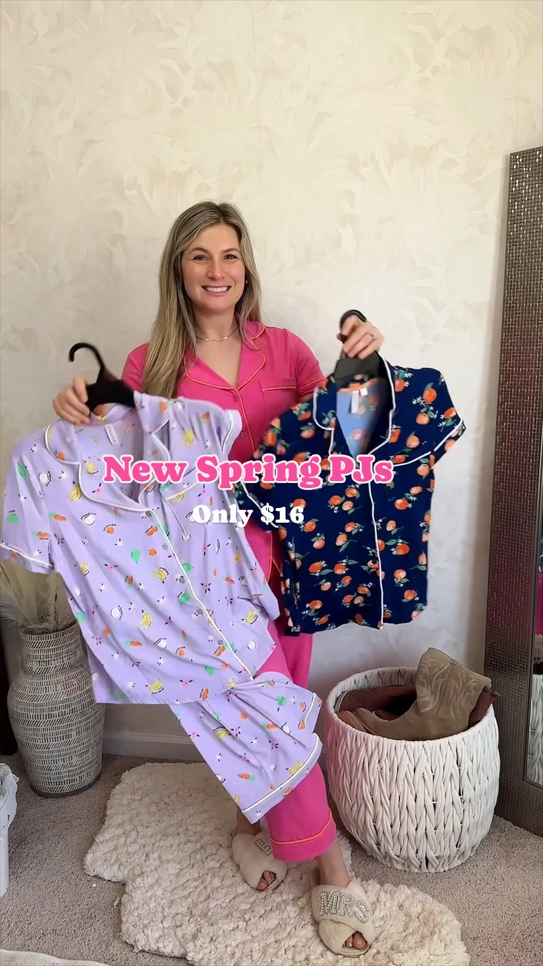 Spring pajamas from Walmart only $16 Easter print pajamas purple 
Orange citrus print 
Pink pajamas 

#LTKSeasonal #LTKSpringSale #LTKfindsunder50