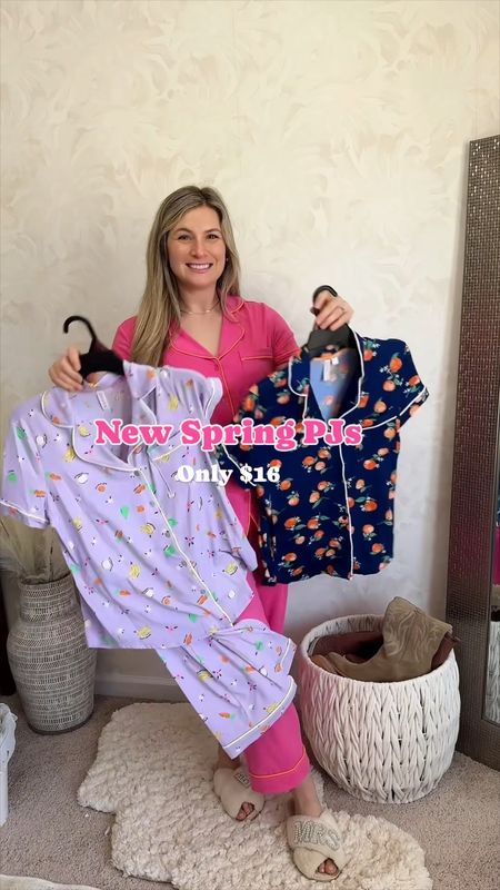 Spring pajamas from Walmart only $16 Easter print pajamas purple 
Orange citrus print 
Pink pajamas 

#LTKSeasonal #LTKSpringSale #LTKfindsunder50