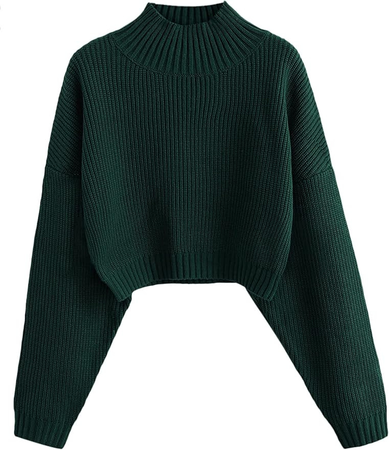 ZAFUL Women's Cropped Turtleneck Sweater Lantern Sleeve Ribbed Knit Pullover Sweater Jumper | Amazon (US)