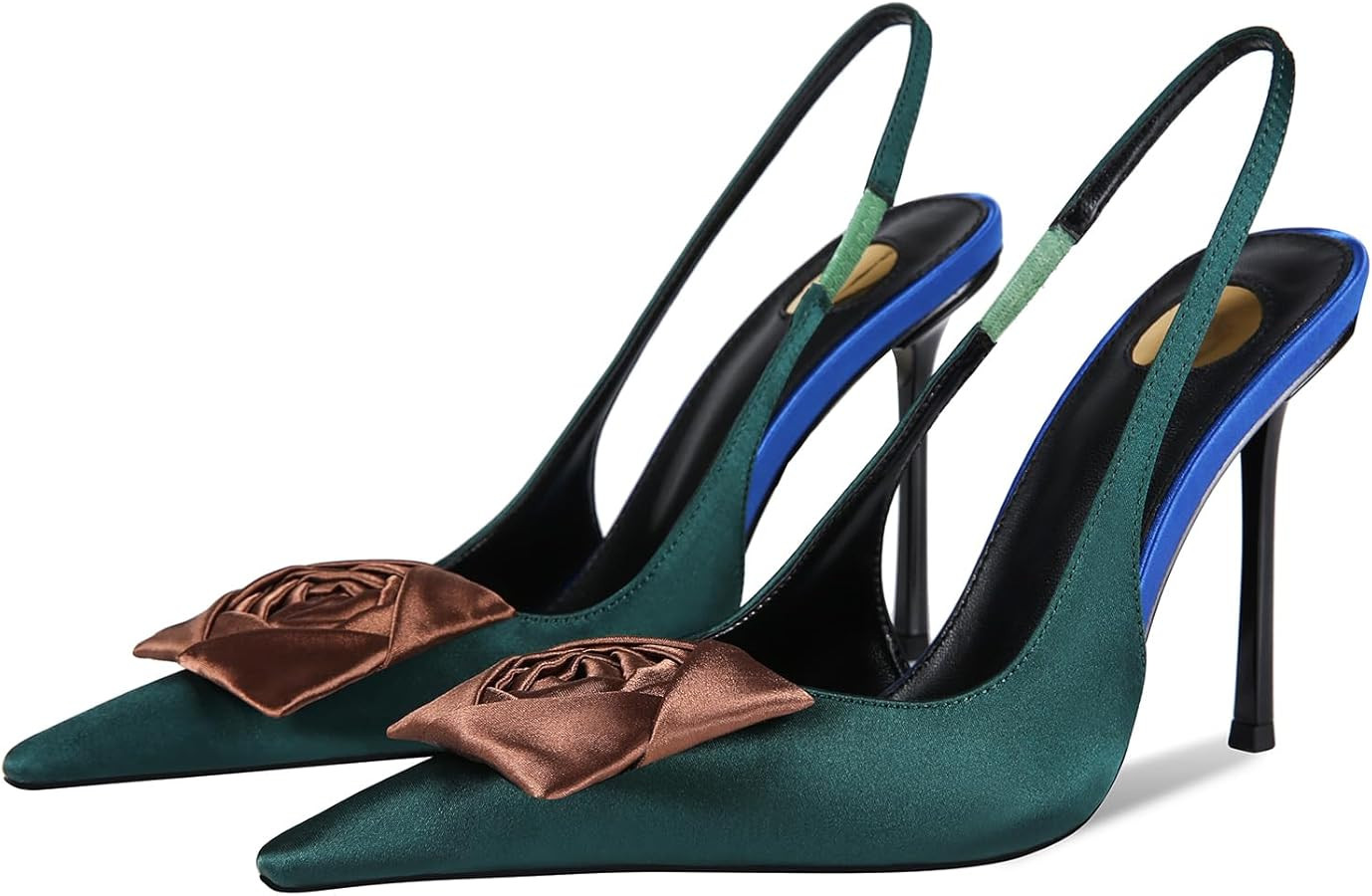 Flower High Heels for Women Closed Pointed Toe Stilettos Heel Pumps Slip On Elastic Ankle Strap S... | Amazon (US)