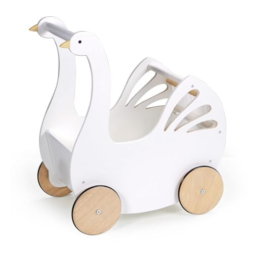 Tender Leaf Toys - Sweet Swan Pram - Wooden Swan Shape Dolls Stroller - Inspired Role-Play Toy for Boys and Girls, Improve Gross Motor Skills and Creativity - Age 18m + | Amazon (US)