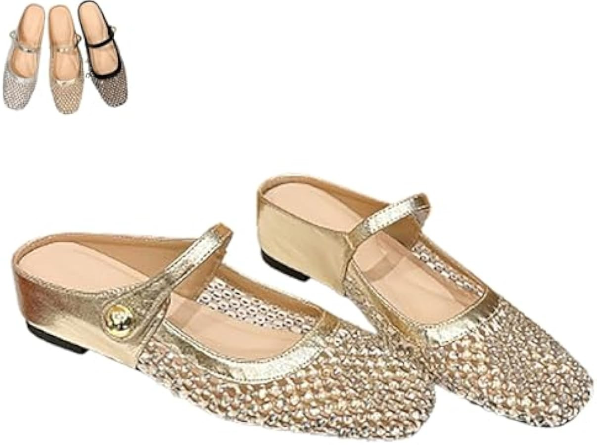 Women's Woven Square-Toe Mary Jane Mules, Spring Flat Mesh Comfortable Soft Retro Closed Toe Shoe... | Amazon (US)