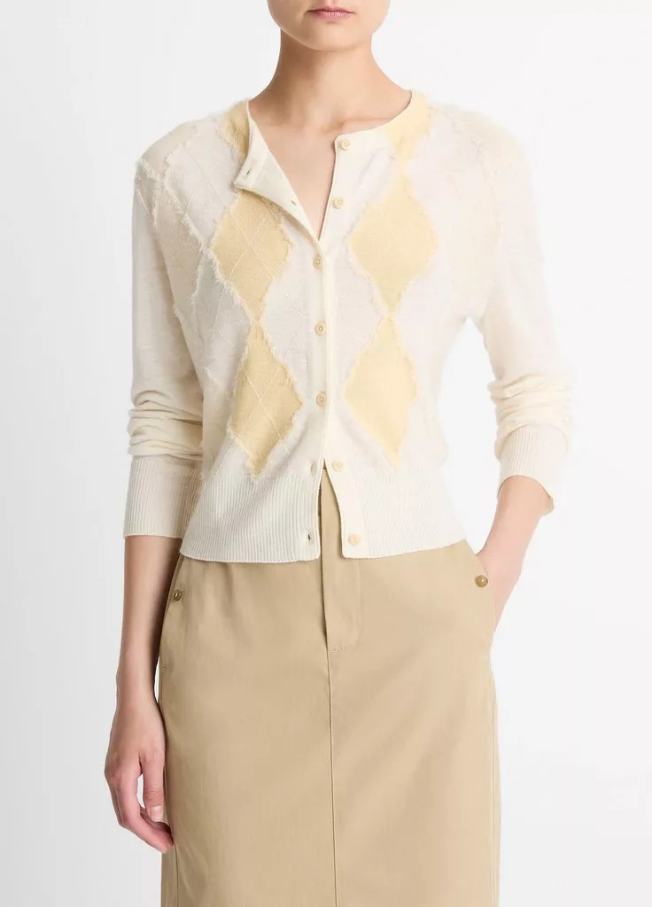 Buy Hand-Cut Argyle Wool-Blend Cardigan for USD 428.00 | Vince | Vince LLC