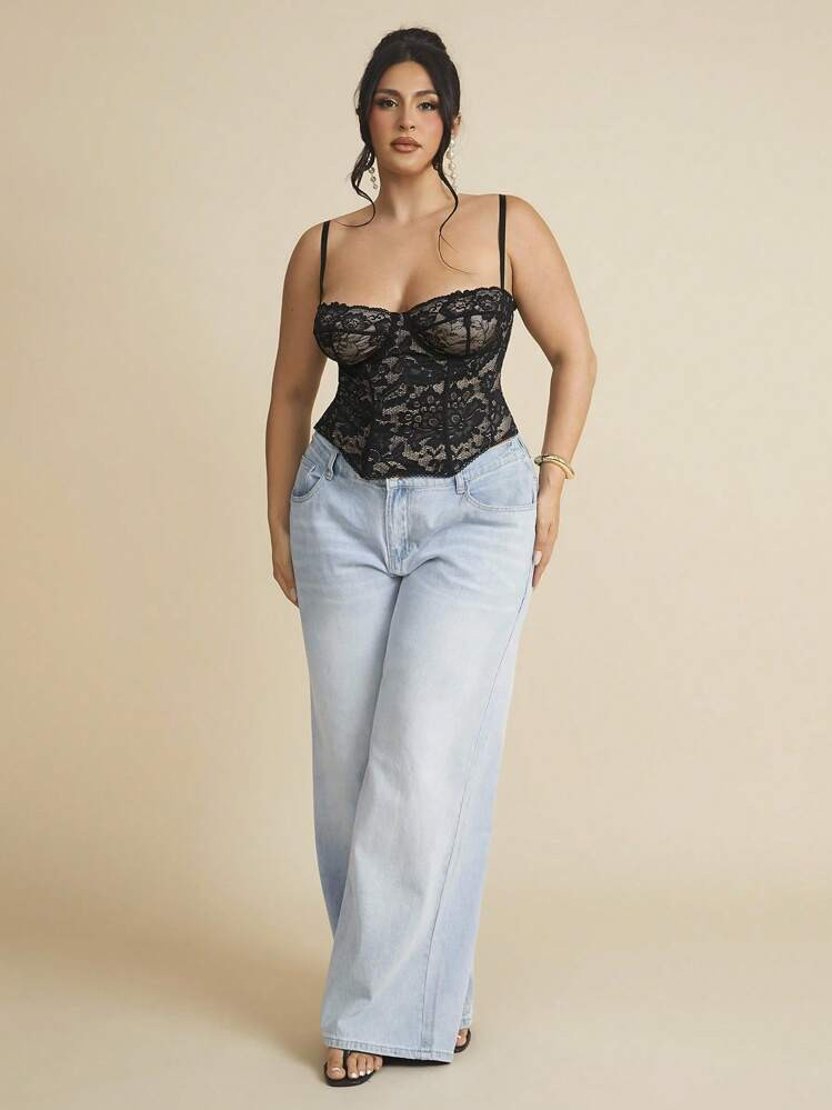 SHEIN BAE Christmas Plus Sexy Lace See-Through Cami Top, Party, Date, Casual, Commute, Cute Brale... | SHEIN