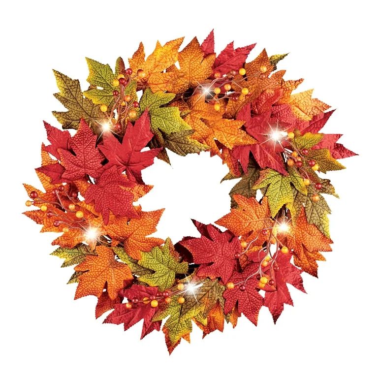 Fall Leaves and Berries LED Lighted Wreath | Walmart (US)