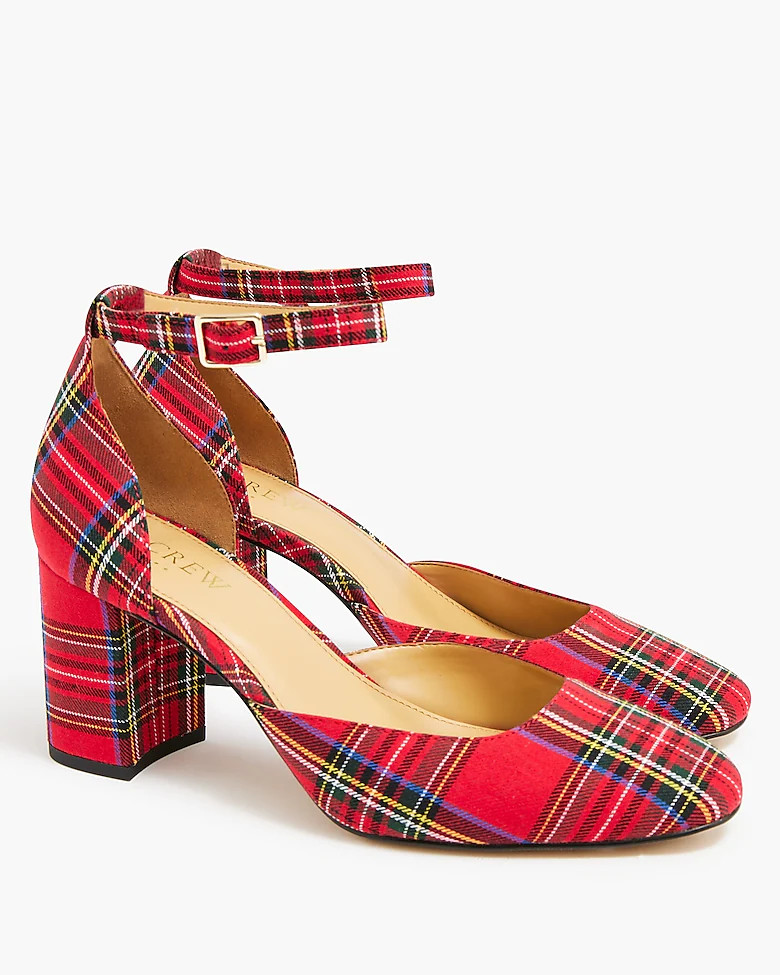 Tartan block heels with ankle strap | J.Crew Factory