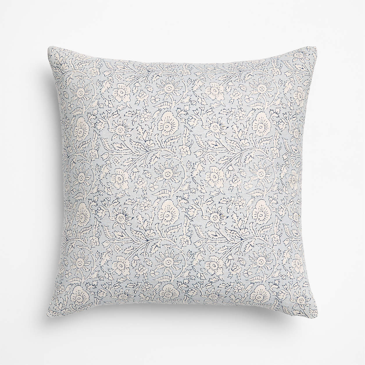 Whitney Linen 20"x20" Pale Blue Floral Hand Printed Throw Pillow Cover | Crate & Barrel | Crate & Barrel