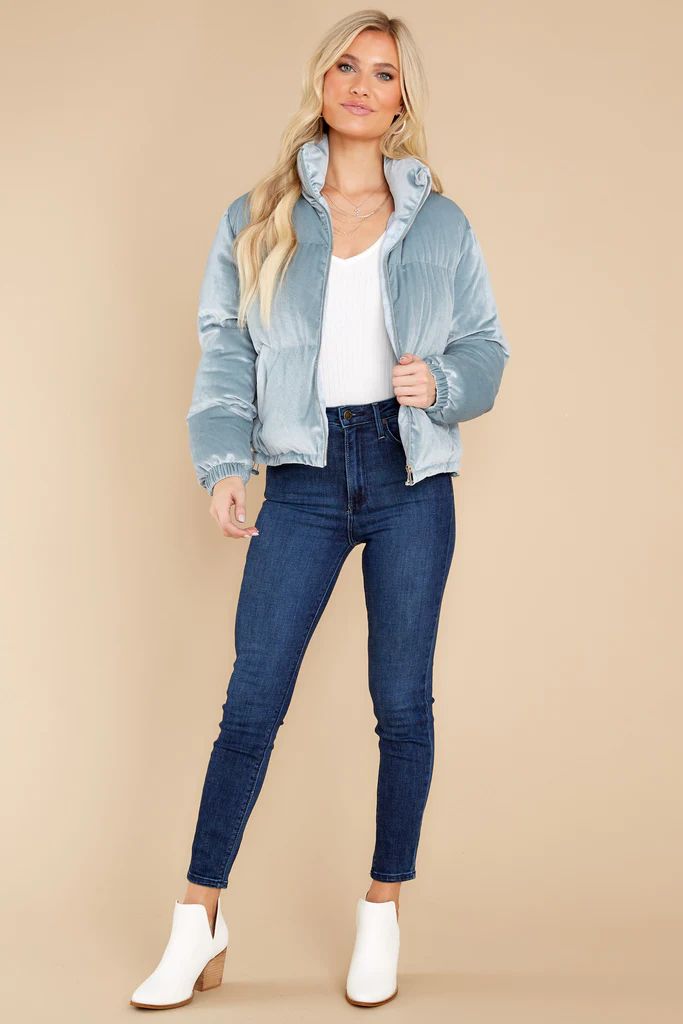 Ready For The Chill Dusty Blue Puffer Jacket | Red Dress 