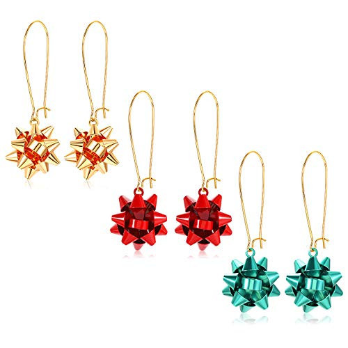 ELEARD Christmas Bow Earrings for Women Gold Red Green Gift Bow Drop Earrings Xmas Present Bow Dangle Earring Holiday Party Jewelry Set | Amazon (US)