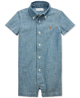 Baby Boys Collared Chambray Shortall | Macy's