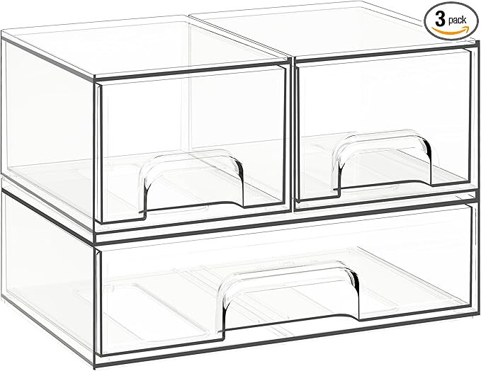 Criusia Stackable Storage Drawers, 3 Pack Clear Plastic Makeup & Bathroom Organizer, Versatile St... | Amazon (US)
