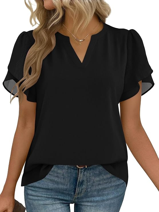 Zeagoo Womens Dressy Casual Shirts Short Sleeve V Neck Work Blouse Business Casual Summer Chiffon... | Amazon (US)
