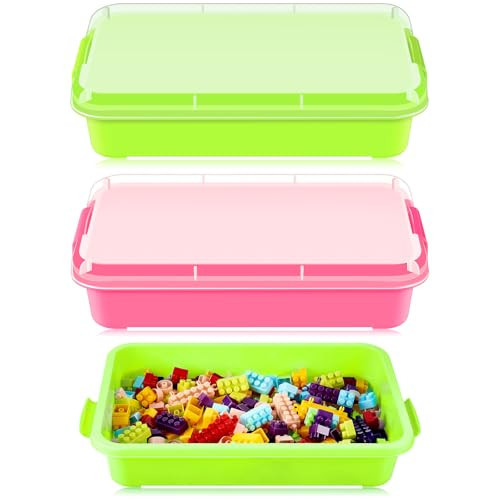 Beeveer 2 Pcs 15" Portable Sensory Bin Tray with Lid and Handle Transparent Lid Sensory Sand Box, Fill with Water, Sand, Beads and More, for Indoor Outdoor Sensory Activities Play(Pink, Turquoise) | Amazon (US)