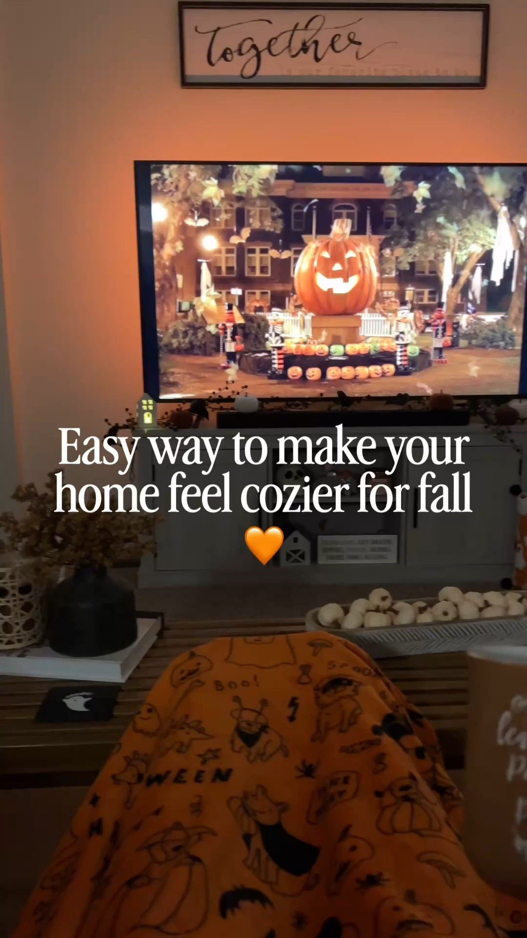 These lights really give your home cozy this fall and give off holiday vibes. At Christmas they would be so cute green or red! Otherwise sometimes the rest of the year we keep them random colors

Cozy Halloween decor, Halloween movie night, Halloween decor, Halloween home, fall living room, fall decor