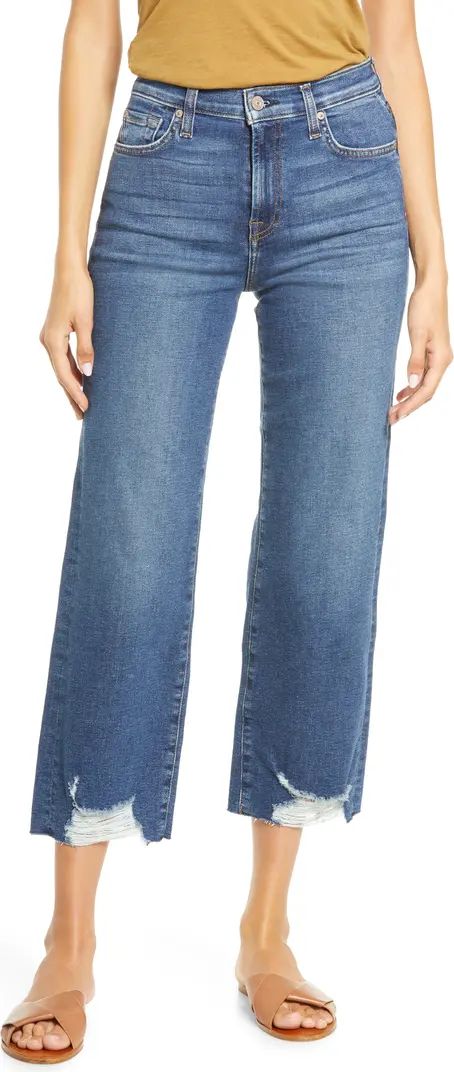 7 For All Mankind Alexa High Waist Destroyed Hem Crop Wide Leg Jeans | Nordstrom | Nordstrom