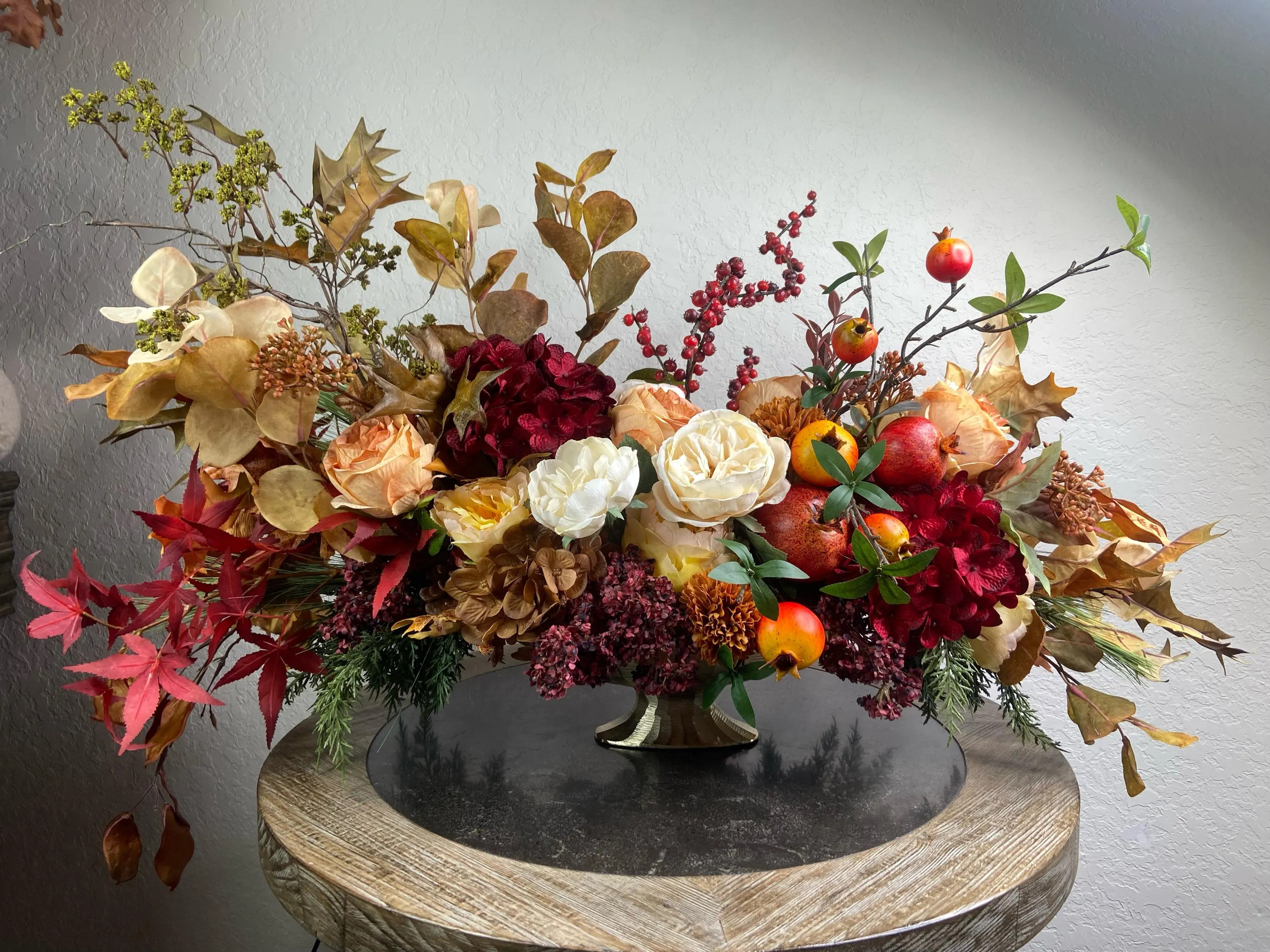 Large French Country Fall Floral Centerpiece, Pomegranate Hydrangea Peony Arrangement | Etsy (Global)