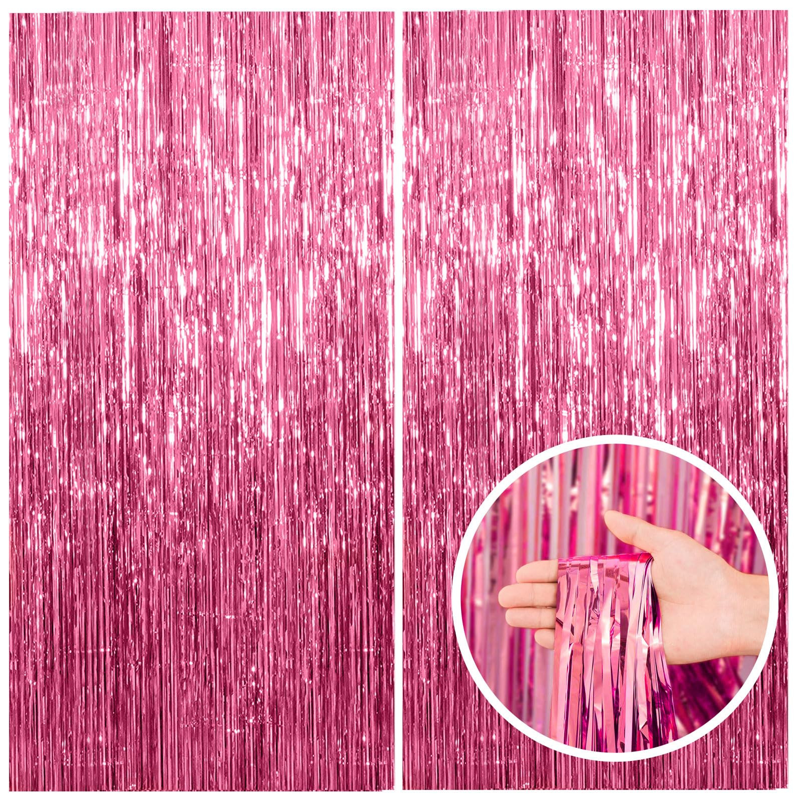 2 Pack Pink Backdrop Party Decorations Tinsel Curtain Party Backdrop Foil Fringe Birthday Decorat... | Amazon (US)