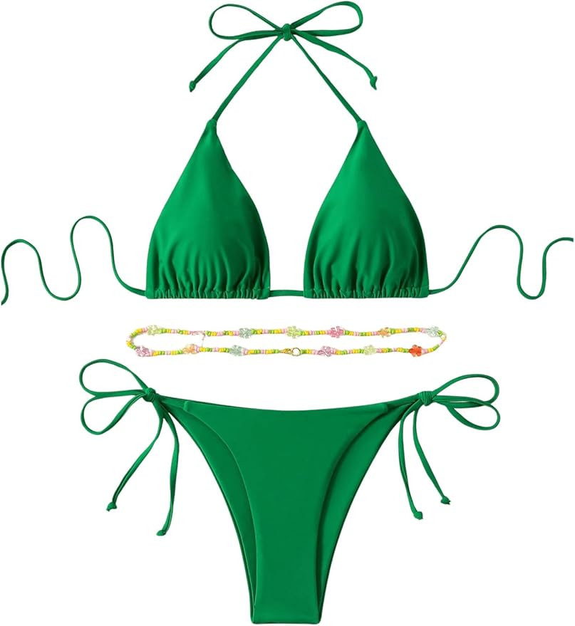 SHENHE Women's 2 Piece Sexy Bikini Sets Halter Tie Side Triangle Swimsuits | Amazon (US)