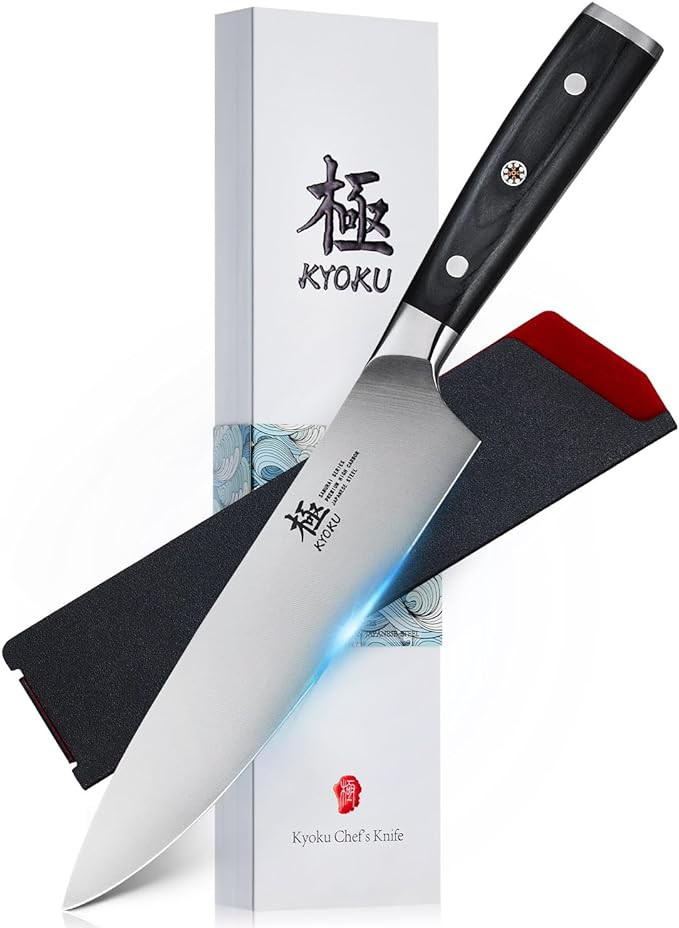 KYOKU 8" Chef Knife, Samurai Series Meat Cutting Knife with Pakkawood Handle & Mosaic Pin, Japane... | Amazon (US)