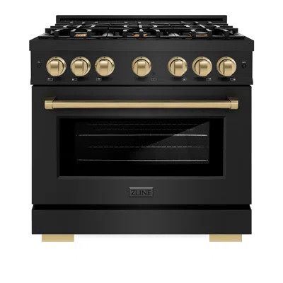ZLINE Autograph 36" Select Black Stainless Gas Range w/ 6 Burners & Polished Gold Accents | Perigold