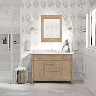 Aberdeen 48 in. W x 22 in D x 34.5 in. H Bath Vanity in Antique Oak with White Carrara Marble Top | The Home Depot