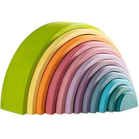 FUNCUBE Large 12 Pieces Rainbow Stacker Nesting Puzzle Wooden Building Blocks, Parent-Child Inter... | Amazon (US)