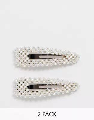 DesignB London faux pearl detail large hair clip 2 pack | ASOS US