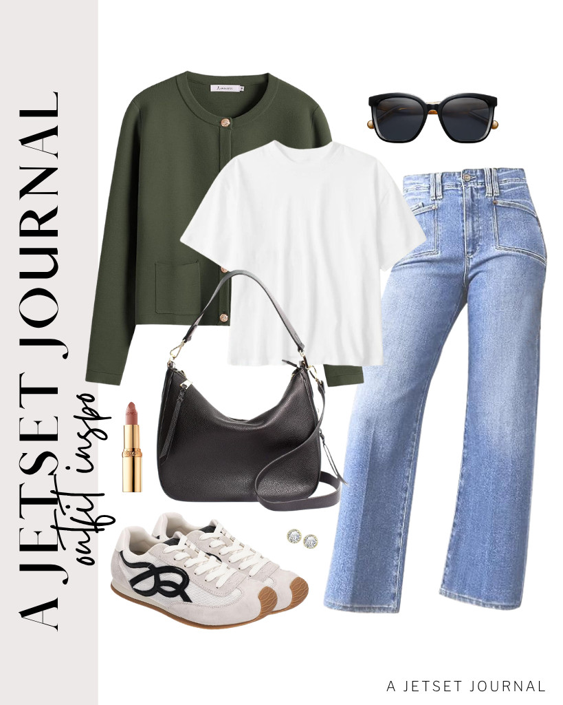 The next fit is a white cropped roll hem top and Astylish wide-leg jeans. This ANRABESS cardigan and Meliae camera bag are perfect for this outfit. You can also wear these lightweight Project Cloud sneakers with this fit.  

 #LTKSeasonal #LTKSaleAlert #LTKTravel