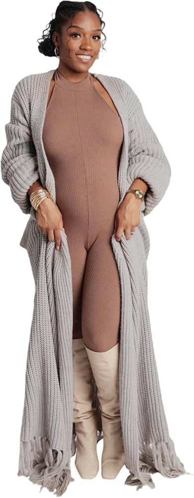 Women's Floor Length Open Front Knit Cardigan Dress - Long Sleeve Maxi Dress - Cardigan for Women | Amazon (US)