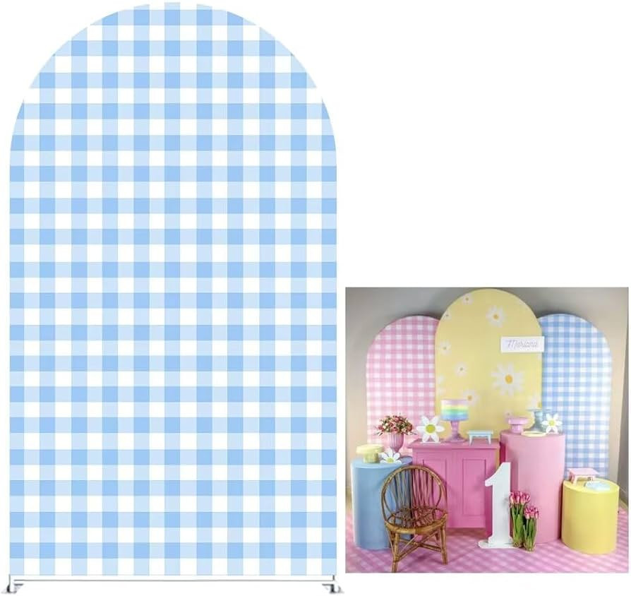 Blue and White Plaid Arch Stretchy Fabric Covers for Groovy Parties Daisy Theme Arched Stand Cove... | Amazon (US)