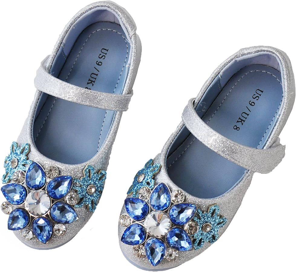owiluup Girls Dress Shoes Mary Jane Princess Hook and Loop Glitter Party Flats | Amazon (US)