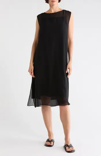 Eileen Fisher Bateau Neck Silk Dress in Black at Nordstrom Rack, Size X-Small | Nordstrom Rack