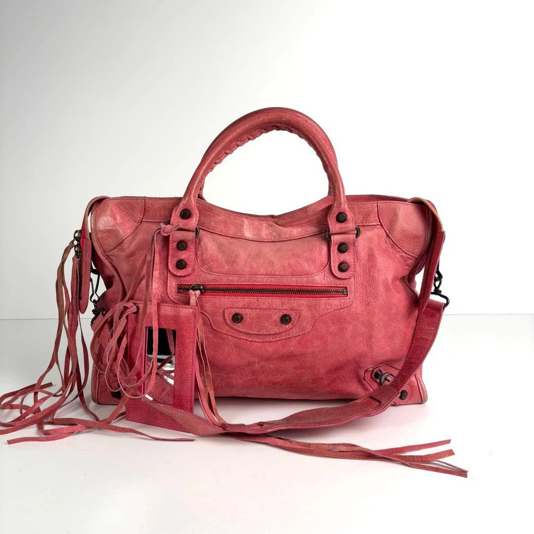 BALENCIAGA The City 115748 Pink Leather 2Way Tote Shoulder Bag | eBay AU