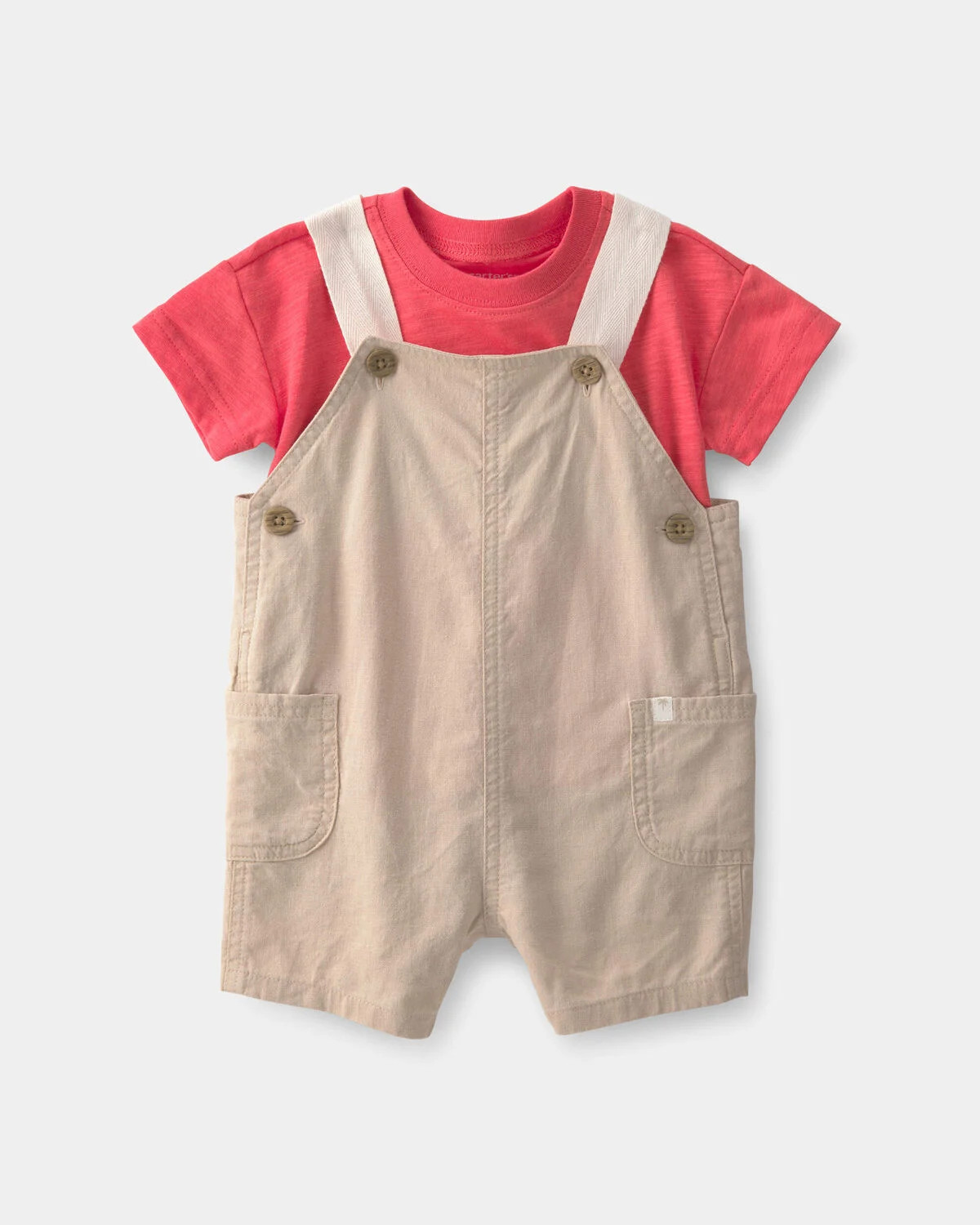 Baby Boy 2-Piece Overall Set - Coral/Khaki | Carter's Inc