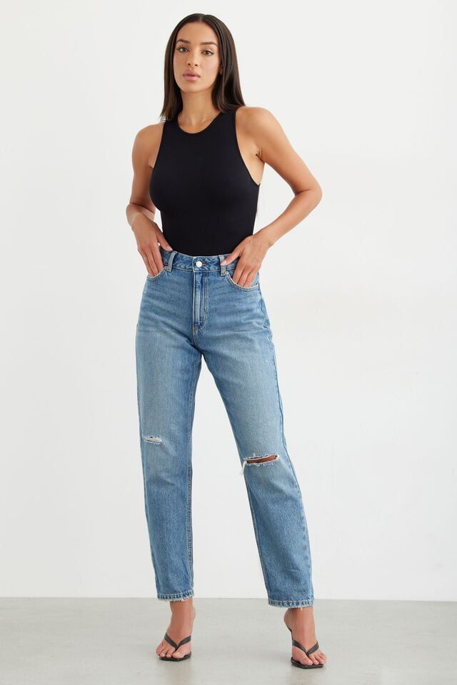 Claudia Distressed Mom Jeans | Dynamite Clothing